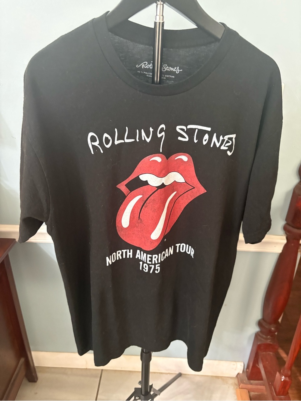 the Rolling Stones Black Tee with Red Tongue Graphic